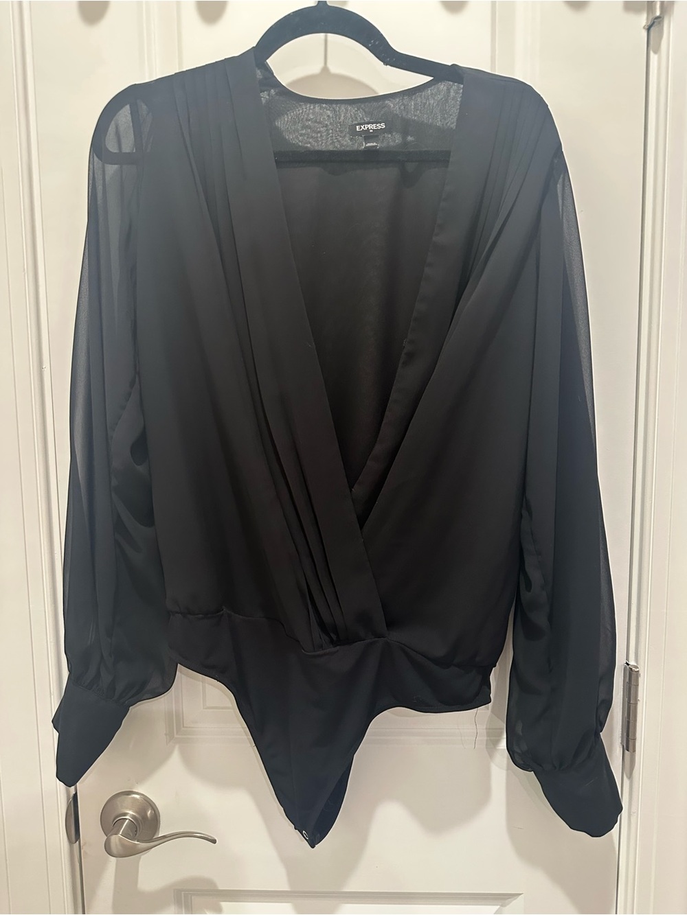 Express Black Blouse with Sheer Neckline